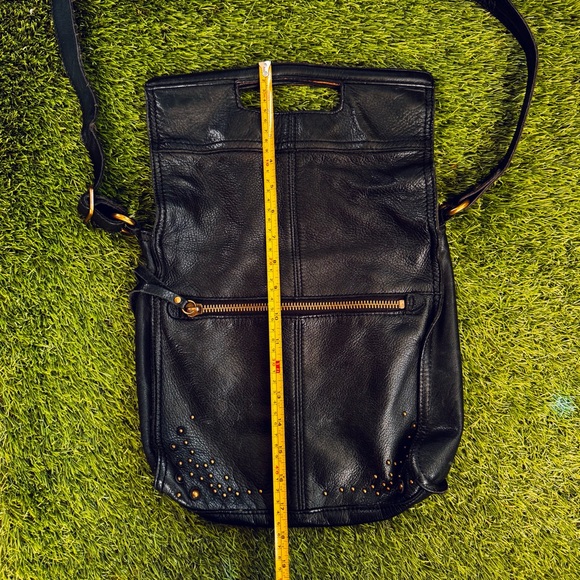 Lucky Brand 100% Black Leather Tote / Crossbody with studs - Picture 14 of 16